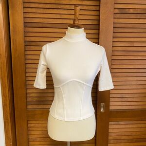 Guess Cream Mock Neck Corset Tee